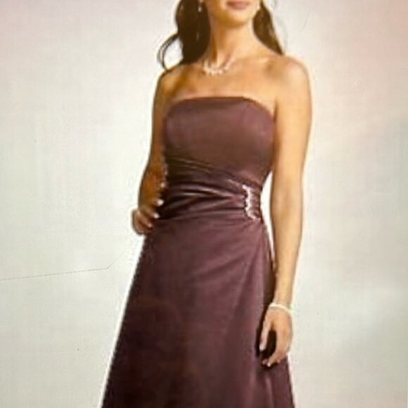 David's Bridal SZ 8 truffle satin strapless formal flare gown bridal formal prom - Picture 2 of 13